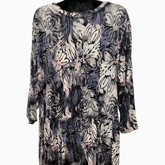 LOGO Lori Goldstein Floral Print Dress Size 2XP Blue Gray Pockets 3/4 Sleeves - Picture 2 of 16